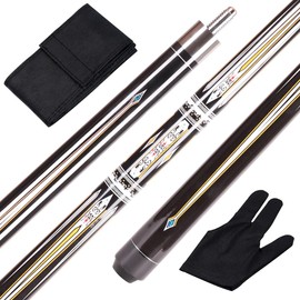 Walkerby 58" Professional Pool Cue Stick Set- Canadian Maple Shaft with Irish Linen Wrap, 13mm Leather Tip, Brass Joint; Includes Glove Cue Bag (White Set)