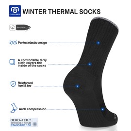 Closemate Mens Thermal Socks 5 Pairs Winter Warm Thick Crew Socks Wicking Sport Calf Work Boot Socks Outdoor Hiking Walking Athletic (5 Black, Size XL)