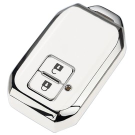 [yoshinari] Suzuki Exclusive Swift Wagon R Stingray Hustler Jimny Sierra Crosby XBEE Ignis Solio Spacia Mazda Flare Crossover Key Case Key Holder, White case with silver rim, 2 buttons