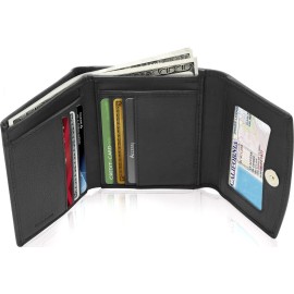 Access Denied Leather Wallets For Women - Trifold Womens Wallet With Coin Purse RFID Blocking - Black Smooth