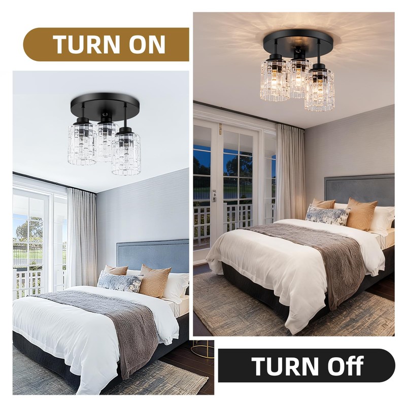 Ymlii 3-Lights Semi Flush Mount Ceiling Light Fixture,Matte Black Kitchen