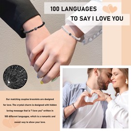 CheersLife Husband Bracelet Anniversary Jewelry Gifts for Couple 2 Pcs Couple Bracelets, 100 Languages I Love You Gifts for Men Valentines Day Christmas Birthday Gift for Him and Her
