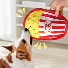 Mummumi Funny Dog Toys,Plush Dog Squeaky Crinkle Toys,Food Shaped Chew Toys for Small Medium Dogs(Popcorn)