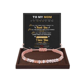 Morse Code Bracelet for Women Love Bracelet Pink Braided String Bracelets Morse Code Beaded Bracelets Birthday Jewelry Gifts for Girlfriend/Mom/Daughter