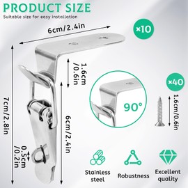 10 PCS Stainless Steel 90 Degree Spring Toggle Lock with Clasp Buckle Latch, Tool Box Door Hood Locks Latches, Cabinet Latch Hardware Corner Latch for Box Cabinet Door Barn Wooden Case (Silver)