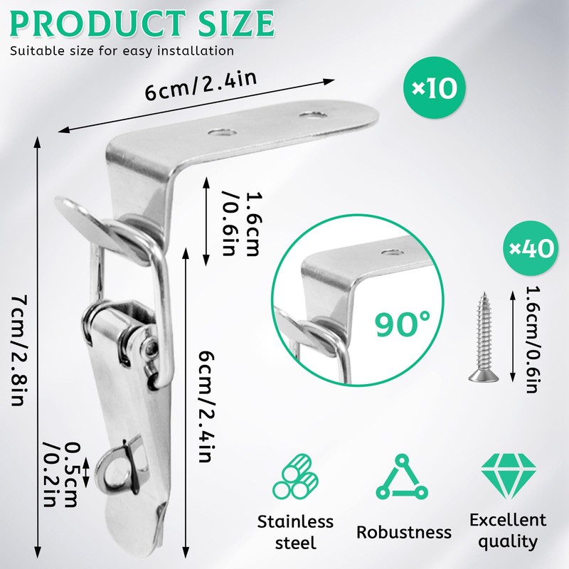 10 PCS Stainless Steel 90 Degree Spring Toggle Lock with
