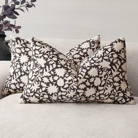 Foindtower Set of 2 Decorative Neutral Floral Lumbar Throw Pillow Covers Accent Farmhouse Cushion Covers Boho Vintage Pillowcase for Couch Sofa Bedroom Living Room Home Decor Outdoor12×20 Inch,Black