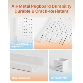 PEGZONE Pegboard Wall Organizer Combination Kit,Overall 33.1"x20.5" Metal Office Pegboard with 19 Accessories, Wall Mounted Peg board Display Panels for Home, Gaming Room, Garage (2Pcs,White)
