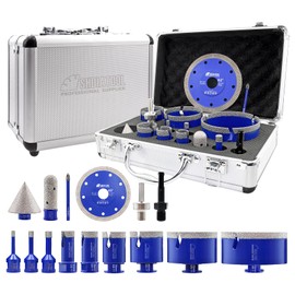 SHDIATOOL Diamond Tile Drill Bits Kit 15pcs, Porcelain Hole Saw Sets, Core Bits Cutter for Drilling Ceramic Marble Granite (6/8/10/20/25/35/50/75/100/20MM/2/SDS/HEX/6MM/4.5”)