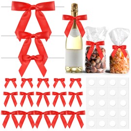 Wavwavw 100 Pcs Satin Ribbon Twist Tie Bow, 1.5"/2.5"/3.5" Mini Pre-Tied Twist Tie Bows Craft Bows for Gift Wrapping Treat Bags Crafts Wedding Graduation Birthday Party Baby Shower Decorations(Red)