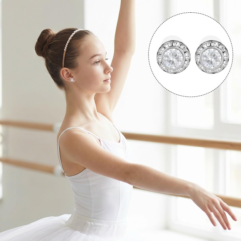 Amabro 8 Pairs Rhinestone Earrings for Women Dance Competitions 15mm