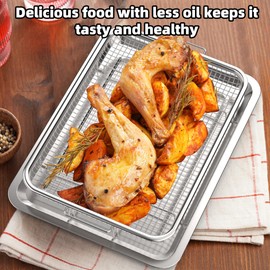 2 Set Air Fryer Basket，YEPATER 15.6“ x 11.6“ and 12.8“ x 9.6“ Stainless Steel Air Fryer Tray with 60 PCS Parchment Paper,Air Fryer Pan with Crisper Tray for Baking Fries,Bacon,Chicken