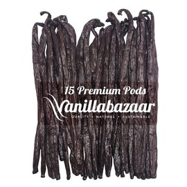 Vanillabazaar's Sustainable XL Extra Long Madagascan Vanilla Pods, 17-19cm Long, Premium Quality Flavour and Aroma (15 Pods)
