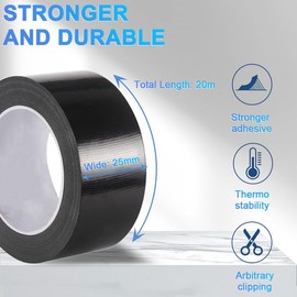 Yuexitech Duct Tape Black, 25 mm x 20 m Fabric Tape, Strong Duct Tape for Home, Automotive or Outdoor Repairs