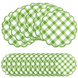 48Pcs Green Checkered Paper Placemats 13.5 Inch Scalloped Round Disposable Gingham Place Mats, Waterproof Decorative Table Mats for Baby Shower Outdoor Picnic BBQ Birthday Tea Party
