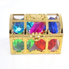 Hercugifts Diving Gem Pool Toy Colorful 6 Big Diamond Set with Treasure Pirate Box Summer Swimming Gem Diving Teaching Toy Sinking Gem Pool Toy