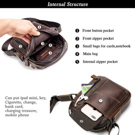 BAIGIO Umhängetasche Herren Leder Schultertasche Vintage Crossbody Bag Messenger Herrentasche zum Umhängen Ledertasche Männer Tasche mit Abnehmbarem Gurt für Business Arbeit Reise