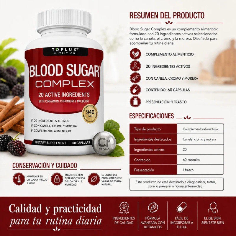 20 Ingredientes Cromo Canela Morera Apoyo Metabólico