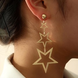 Atentuyi Boho Star Drop Dangle Earrings Gold Tassel Dangling Long Earrings Hollow Star Chain Earrings Triple Star Stud Earrings Jewelry for Women and Girls