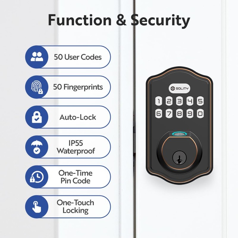 Solity Smart Digital Electronic Deadbolt Door Lock, Keyless Entry, Auto