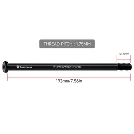 YaderJove Bike Thru Axle Adapter - 1.75mm Thread Pitch 12mm Hub Thru Axle for Bicycle Forks and Rear Shock, for Road & Mountain MTB Bike (12mm x 192mm Length)
