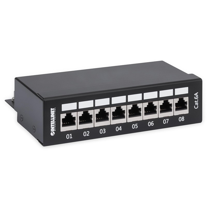 Intellinet Patch Panel, Cat6a, FTP, 8-Port, Desktop, Shielded, 90° Top-Entry