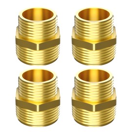 Aitsite Double Nipple Reduced Brass 3/8 to 1/2 Inch, Reducing Nipple with Hexagon, Male Thread on Both Sides 3/8 x 1/2 Inch, Thread Fitting Suitable for Drinking Water (Pack of 4)