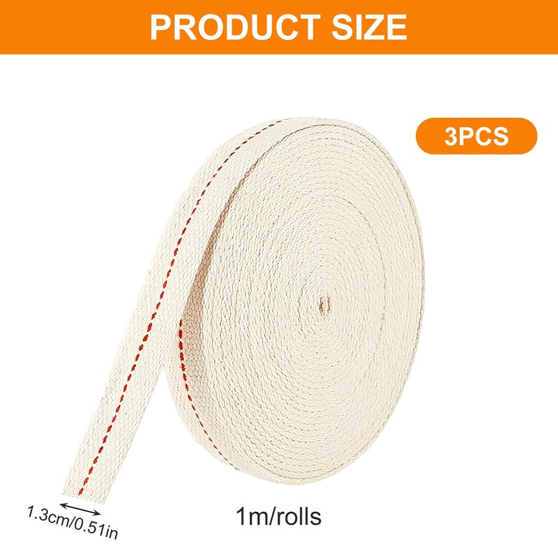 3Rolls Lamp Lantern Wicks,1.3cm Wide Flat Cotton Oil-Lamp Wick Replacement