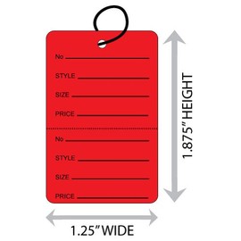 Small (1.25” X 1.875”) Red Coupon Merchandise Tag with Perforation and String. Case of 2,000 Tags.