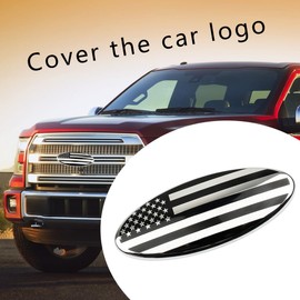 Wedcool Front Grille Tailgate Car Emblem, American Flag Overlay Emblem, Overlay Tailgate Metal Emblem, Rear Tailgate American Flag Emblem Badge Car Accessories Suitable for Ford F150 F250 (Silver)