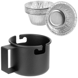 Grill Ash Cup Pellet Grills - PG24-17 Burn Pot Ash Collector with 10-Pack Disposable Foil Liners Replacement Parts, 3 1/8" x 3 5/8"