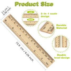 ZZTX 3 Pack Wooden Ruler 6 Inch Rulers Bulk Wood Measuring Ruler for Students Office School Supplies 2 Scale (15 cm)