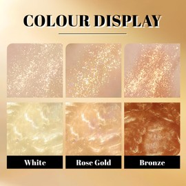 Noerrors 3pcs Body Glitter Spray Set Holographic Liquid Highlighter Glow Shimmer Mist Luminizer Sparkles Shinny Illuminator Multichrome Iridescent Makeup for Hair Body Face -Rose Gold Bronze White
