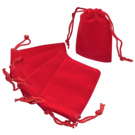 AERZETIX - C53807 - Set of 5 Bags / Bag / Gift Bag / Jewellery / Cosmetics 50 x 70 mm - Velvet - Drawstring Closure - Colour Red