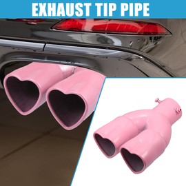X AUTOHAUX Car Exhaust Tip Heart Shaped Tail Pipe 2.48Inch OD 2.64x2.36Inch Outlet 8.66Inch Length Straight Bolt-On Muffler Tip Metal Pink