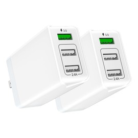 TOPWE USB Charger, 3 Ports, QC 3.0 Charger, Adapter, Rapid Charging, PSE Certified, Foldable Plug, 30W, 3-Port USB Rapid Charger, Lightweight, Compact, Smartphone Charging, Compatible with Overseas