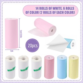 Mini Printer Stickers 20 Rolls Thermal Paper for Children's Camera, 14 Rolls White and 6 Colours for Mini Photo Printers (57 x 25 mm)