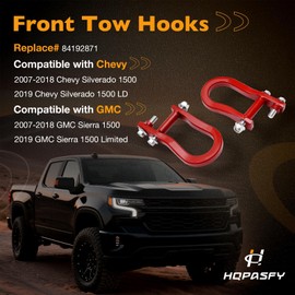Front Bumper Tow Hook Shackles 2Pcs Red, Compatible with 2007-2018 Chevy Silverado 1500/GMC Sierra 1500, 2019 Chevy Silverado 1500 LD/GMC Sierra 1500 Limited, Replaces# 84192871