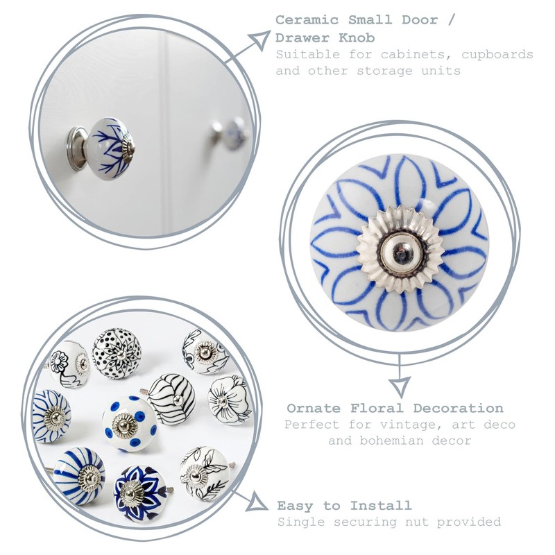 Nicola Spring Ceramic Cupboard Drawer Handle Knobs - Floral Design