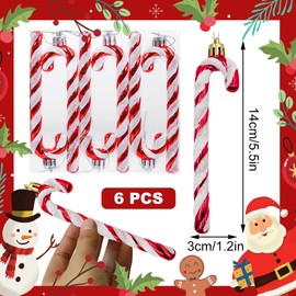 Pack of 6 Candy Canes Christmas Decoration, FUKPO Christmas Candy Canes, Plastic Christmas Tree, Christmas Decoration, Small, Christmas Tree Decoration, Candy Canes, Tree Decoration, Small Candy Cane