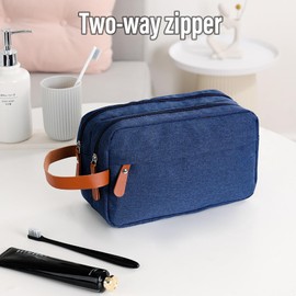 Sahunfri Toiletry Bags, Wash Bag, Shower Bag, Mens Toiletry Bags, Ideal for Travel. Spacious Storage with Multiple Zippers, 300d Durable Fabric (Navy Blue)
