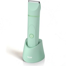 OLOV - Cortadora de pelo eléctrica para hombre, recortadora de ingle para mujer, afeitadora húmeda/seca, cabezales de cuchilla de cerámica reemplazables, base de recarga USB, maquinilla de afeitar
