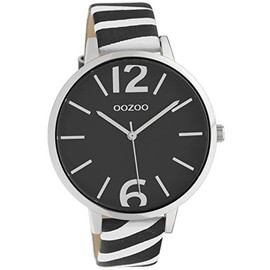 Oozoo Women's Watch with Zebra Look Leather Strap Animal Print Colours of Africa 43 mm, black/white, Strap.