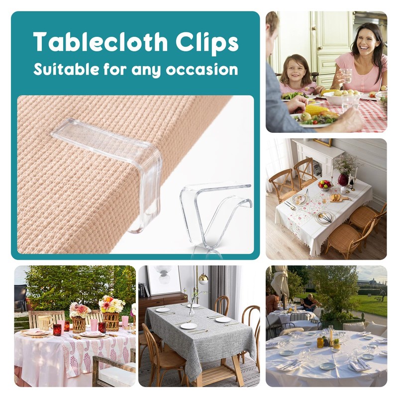 16PCS Table Cloth Clip For 20-35MM Tables, Clear Plastic Tablecloth