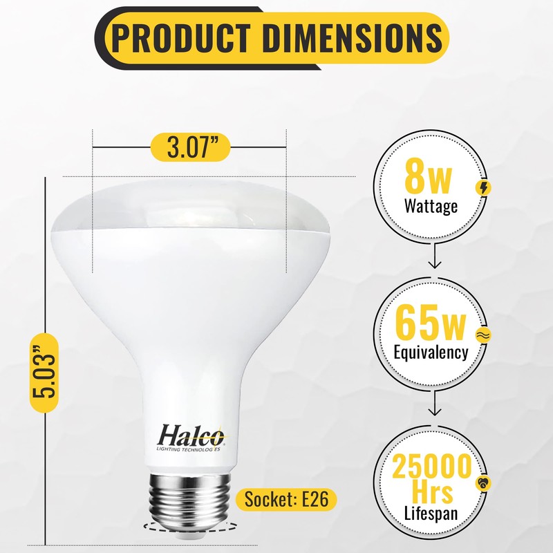 Halco ProLED BR30 Flood Led Light Bulbs, Dimmable, 8W 650
