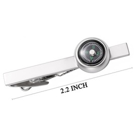 HAWSON Compass Tie Clips for Men Unique, Vintage Matte Silver Tie Bar Interest Tie Pins for Men 2.2 Inch, Travel Theme Weddings Business