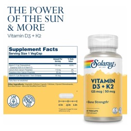 Solaray Vitamina D3 + K2 (60 Cápsulas) 5000iu Hecho En E.u Sabor Sin sabor