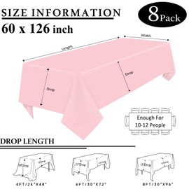 8 Packs Pink Tablecloth Rectangle 60x126 Inch Rectangular Table Cloths for 8ft Rectangle Tables, Wrinkle Resistant Polyester Fabric Tablecloth Washable Table Covers for Wedding Party Buffet