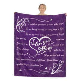 NEWCOSPLAY Gifts for Mom Blanket Fleece Throw Blanket Mom Birthday Gifts I Love You Mom Blanket from Daughter or Son Super Soft Cozy Warm All Seasons Use (Purple, Throw(50"x60"))