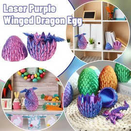 Yearsahrk Dragon Egg with Dragon 3D Printed Dragon Egg Toy 3D Dragon Figures Christmas Gift Easter Basket Fountain Pen Home Office Decor (Pack of 4)